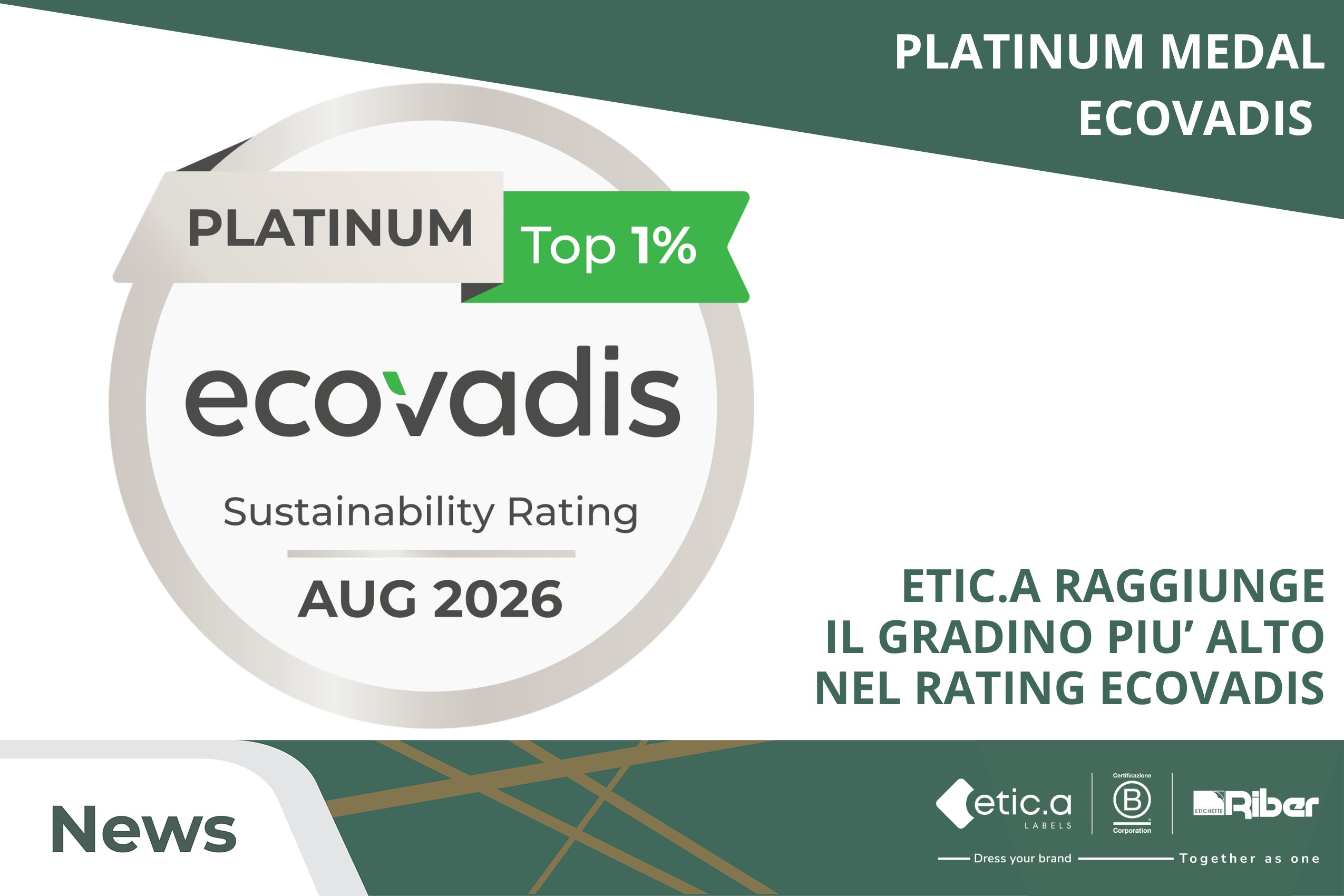 Da Gold a Platinum: etic.a raggiunge il gradino più alto nel rating EcoVadis